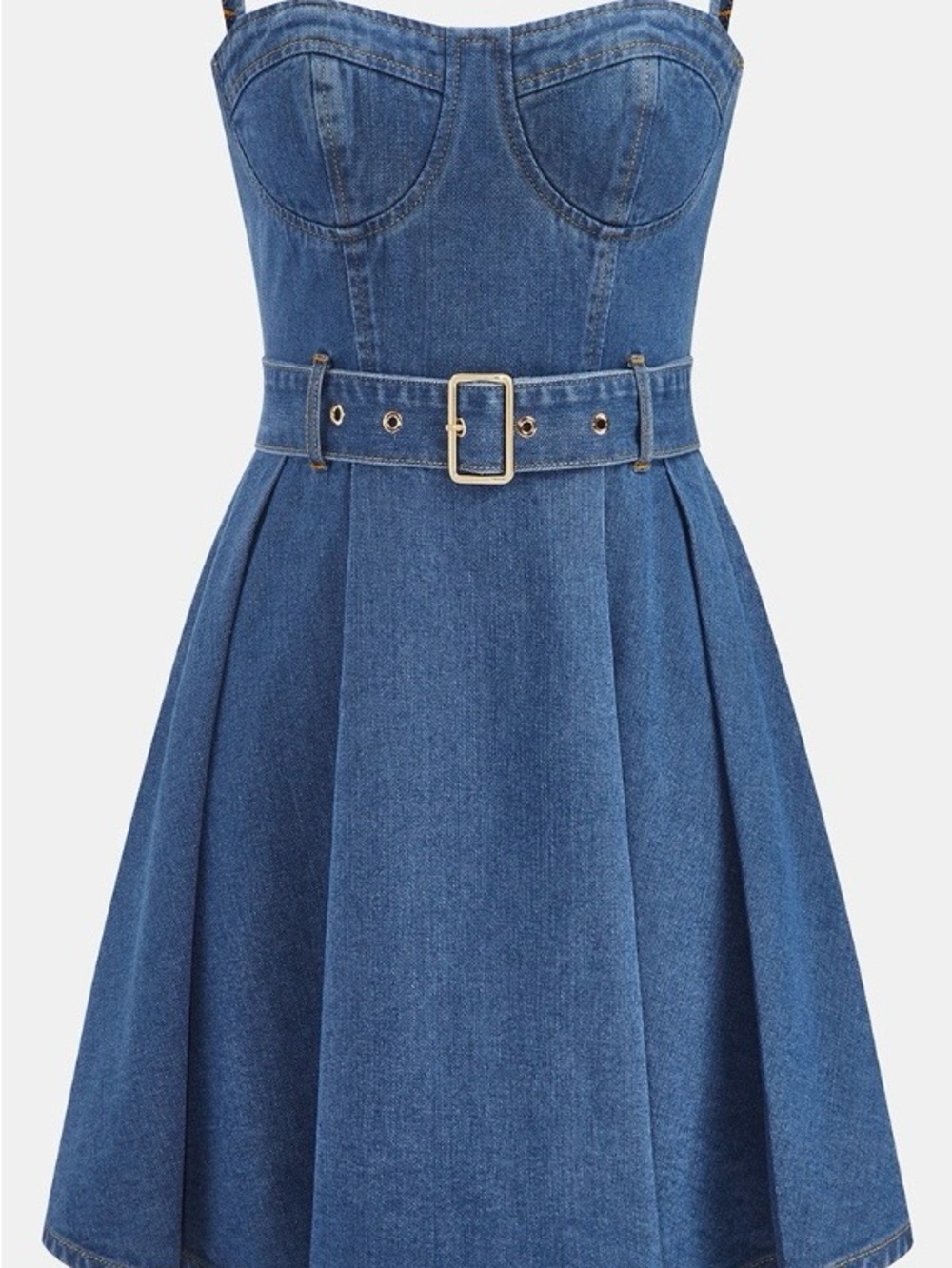 Commense Blue Denim Mini Dress with Belted Waist - Picture 2 of 2